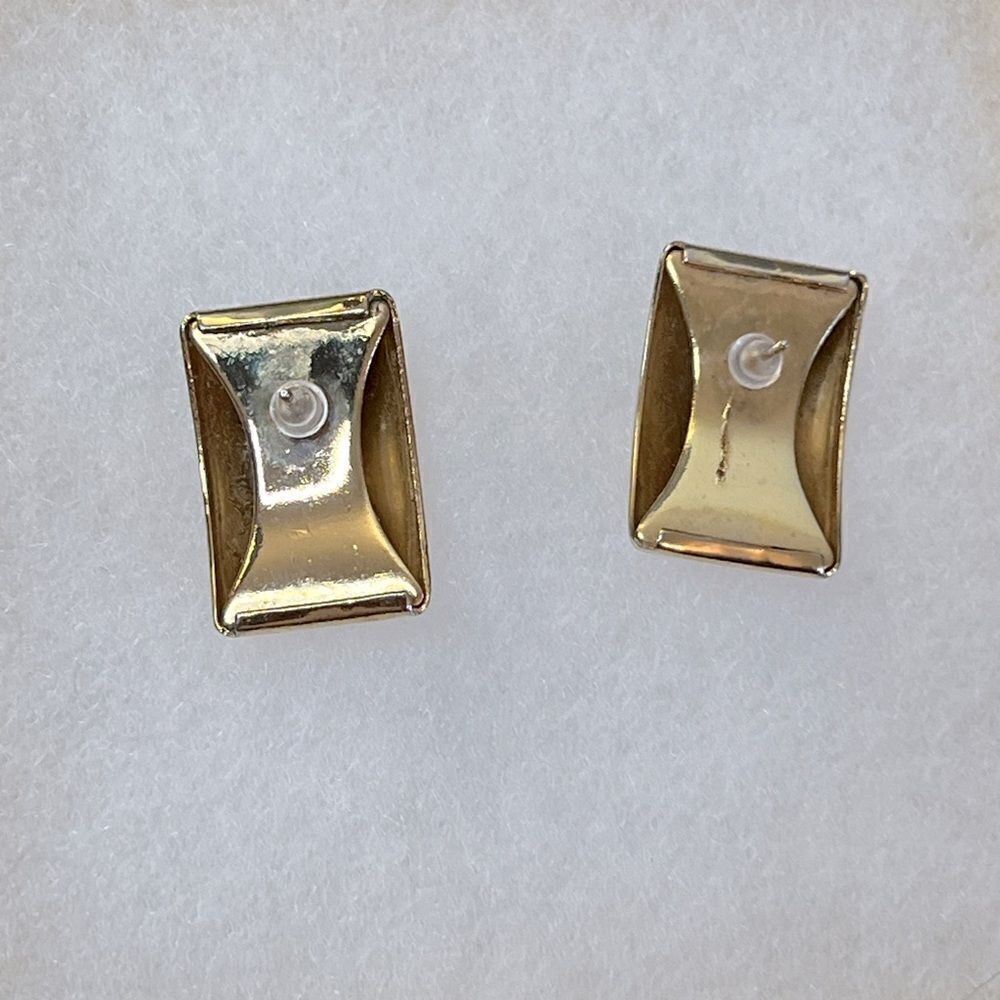 Vintage Gold Tone Arched Rectangular Pierced Earr… - image 3